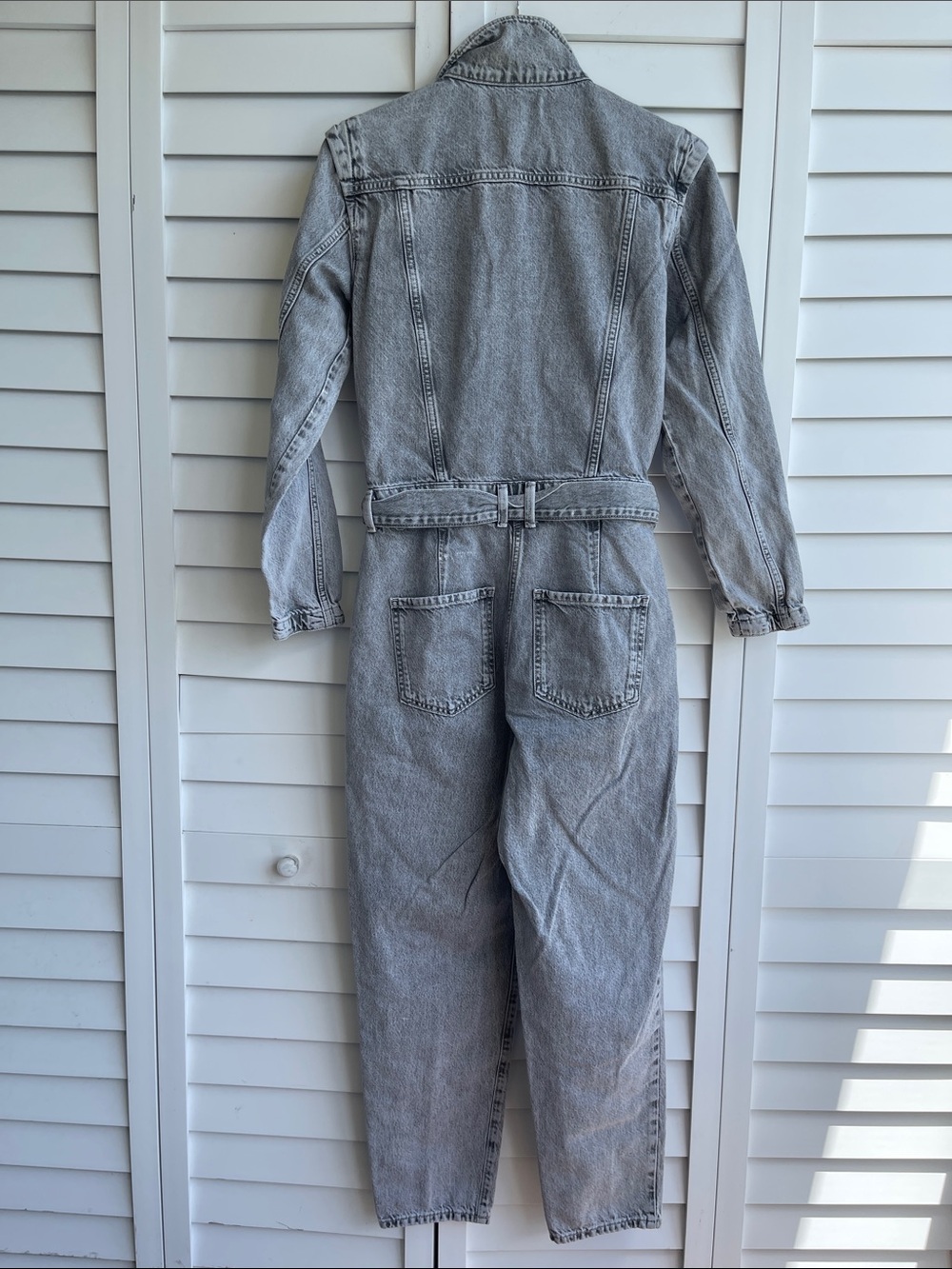 MANGO Gray Denim Utility Jumpsuit Belted Boiler Suit XS - Picture 5 of 13